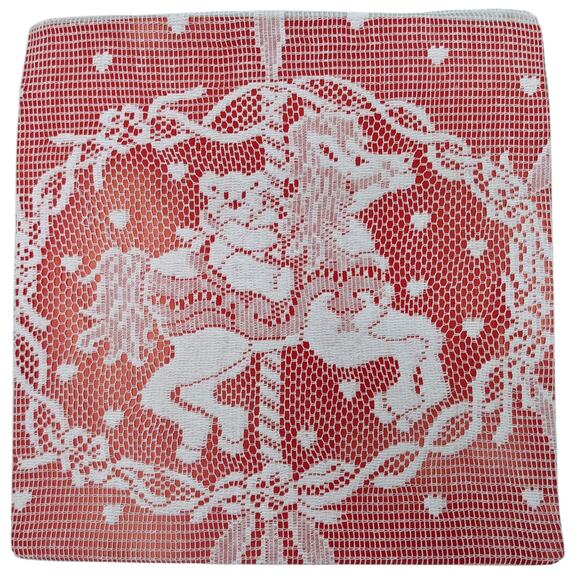 Vintage LACE COUNTRY Carousel Horse Fabric Panel Tablecloth 27x36 NEW Old Stock - Picture 1 of 7